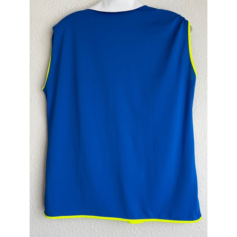 Adidas Golf Womens Sleeveless Polo Shirt Blue Neon Yellow Graphic Size L - Picture 3 of 8